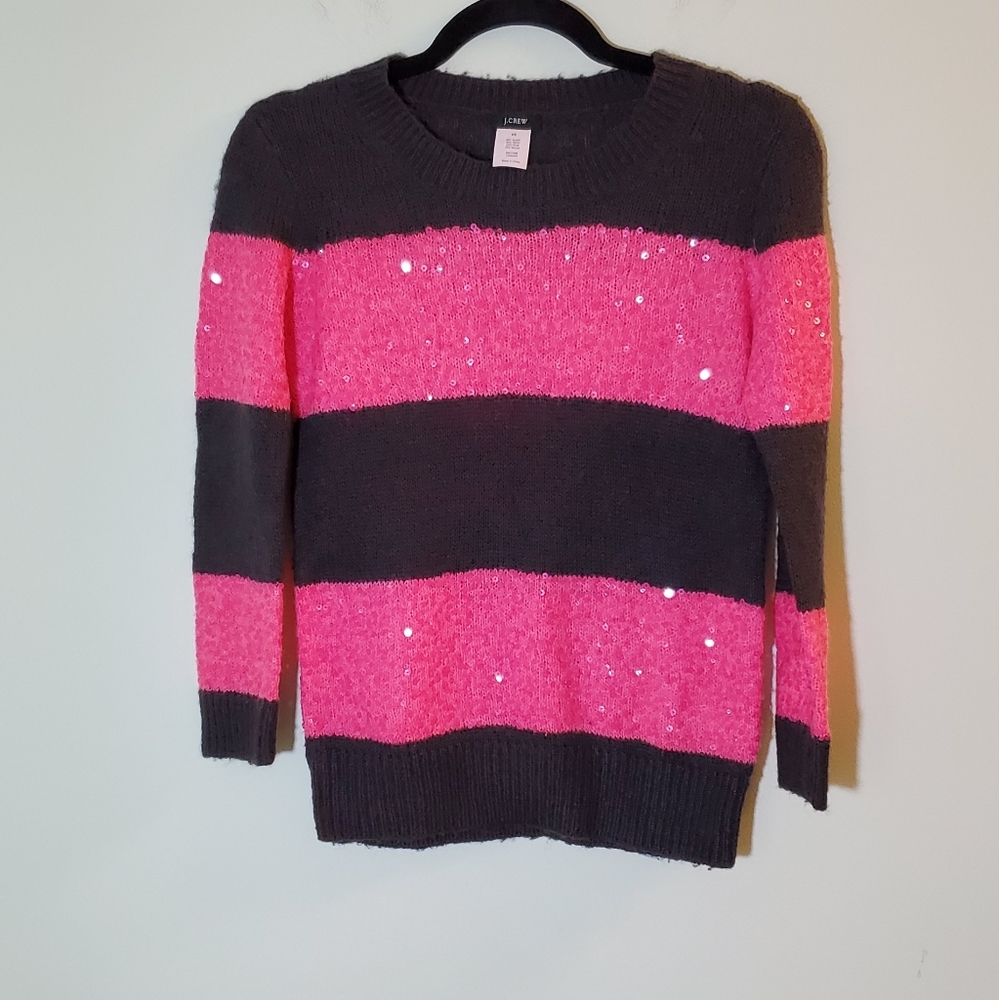 J. Crew Wynter Sweater Pink Brown Sequin Stripe Style 59512 Size XS